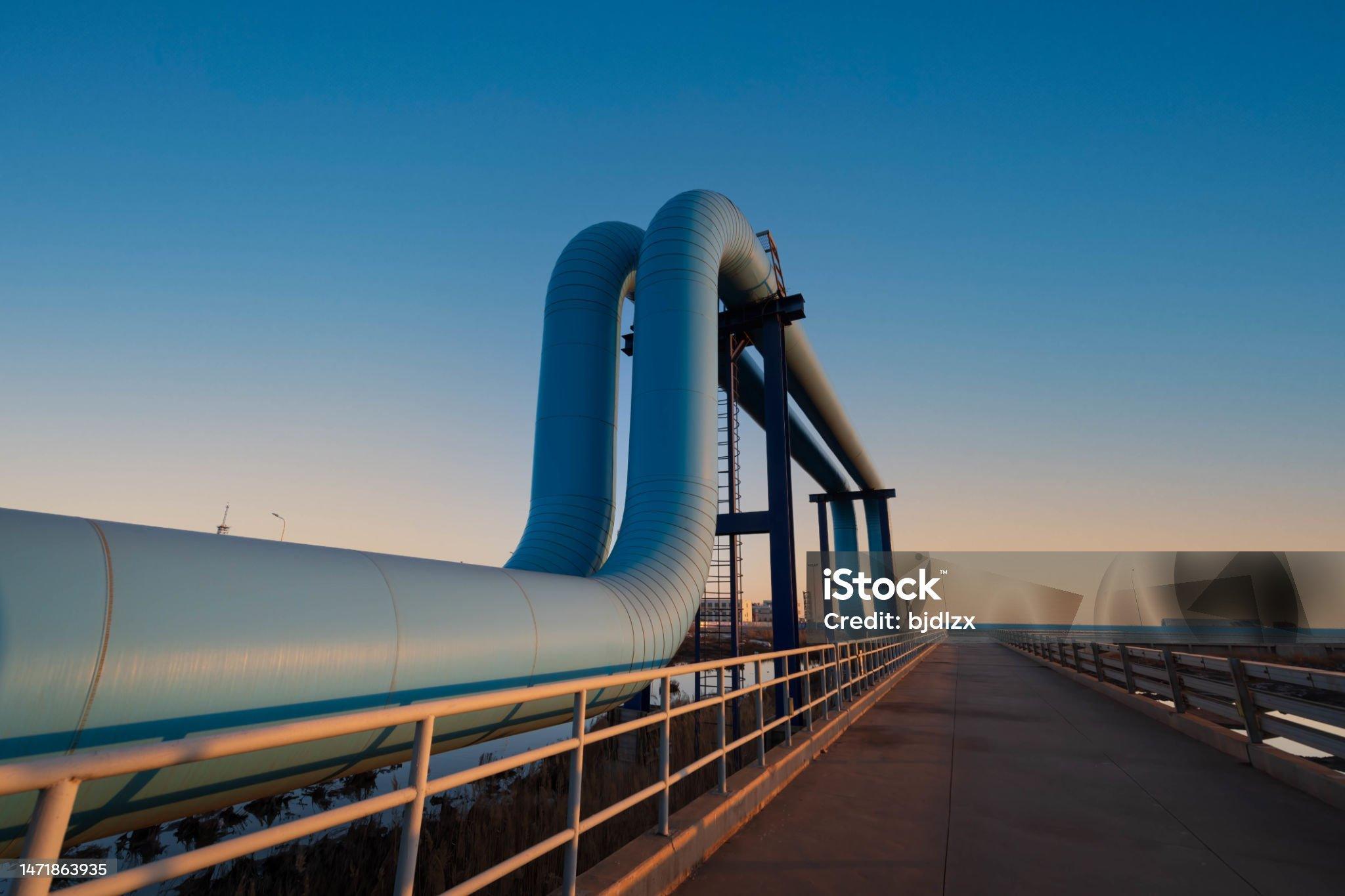 Oil pipeline in the sunset